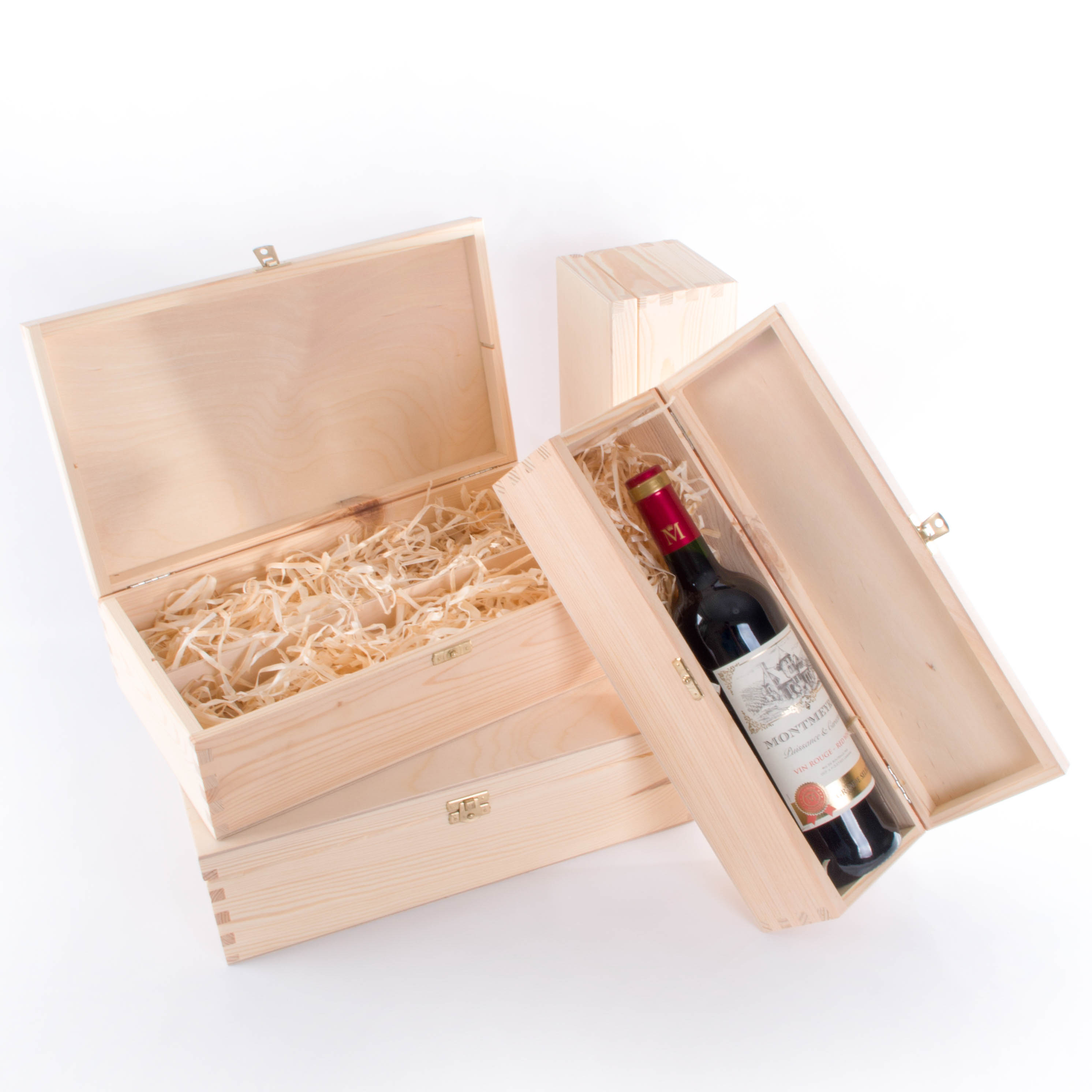 Wine Box with Wood Wool /1/2/3 Bottles Plain Wooden Gift Case Decoupage